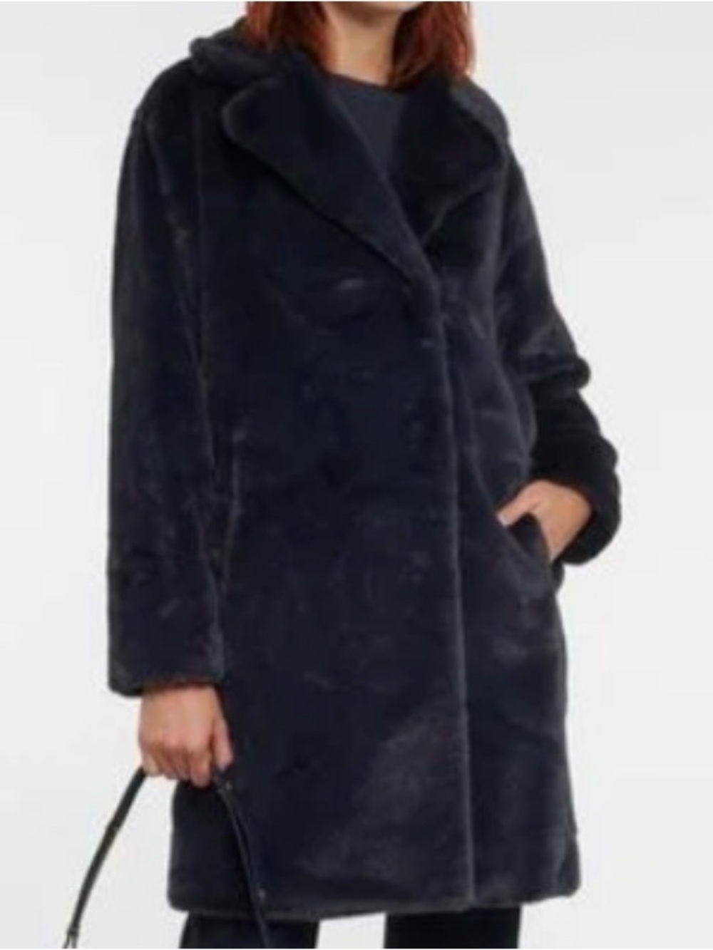 ANTHROPOLOGIE Velvet by Graham & Spencer Navy Faux Fur Coat - M